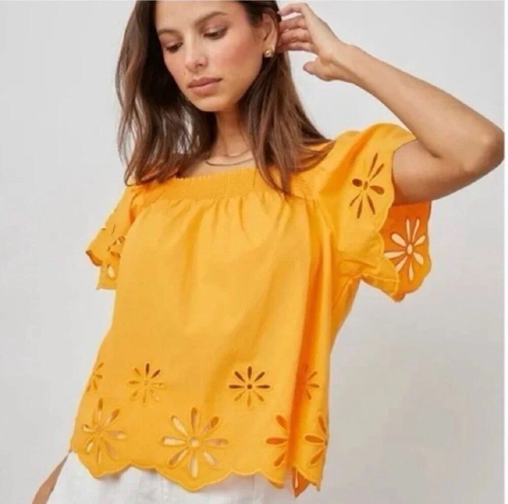 Rails Women’s Sonora Marigold Eyelet Short Sleeve Blouse Medium